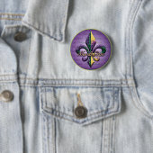 Mardi Gras bead Fleur de lis 2 Ronde Button 5,7 Cm (In situ)