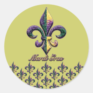 Mardi Gras bead Fleur de lis 2 Ronde Sticker