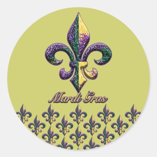 Mardi Gras bead Fleur de lis 2 Ronde Sticker (Voorkant)