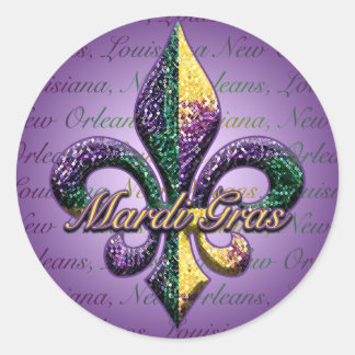 Mardi Gras bead Fleur de lis 2 Ronde Sticker