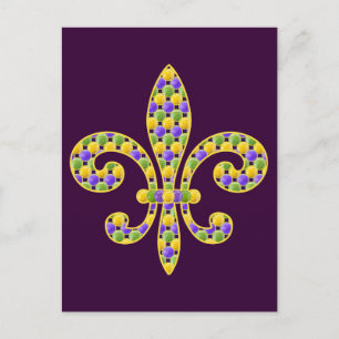 Mardi Gras bead Fleur de lis Briefkaart