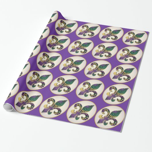 Mardi Gras Bead Fleur de lis Cadeaupapier (Uitgerold)