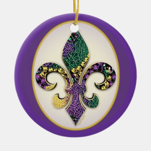 Mardi Gras Bead Fleur de lis Keramisch Ornament (Voorkant)