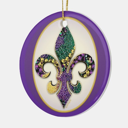 Mardi Gras Bead Fleur de lis Keramisch Ornament (Links)