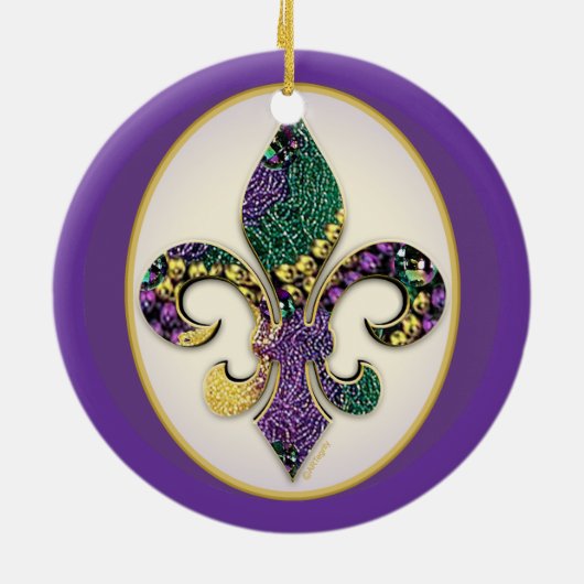 Mardi Gras Bead Fleur de lis Keramisch Ornament (Achterkant)