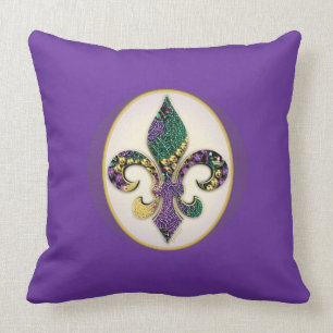 Mardi Gras Bead Fleur de lis Kussen