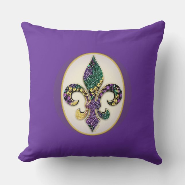 Mardi Gras Bead Fleur de lis Kussen (Voorkant)