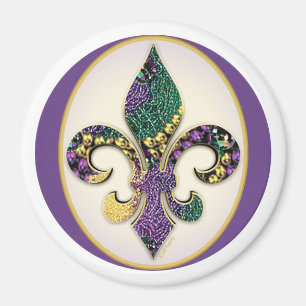 Mardi Gras Bead Fleur de lis Magneet