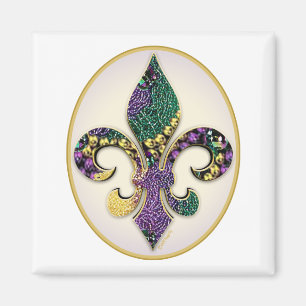 Mardi Gras Bead Fleur de lis Magneet