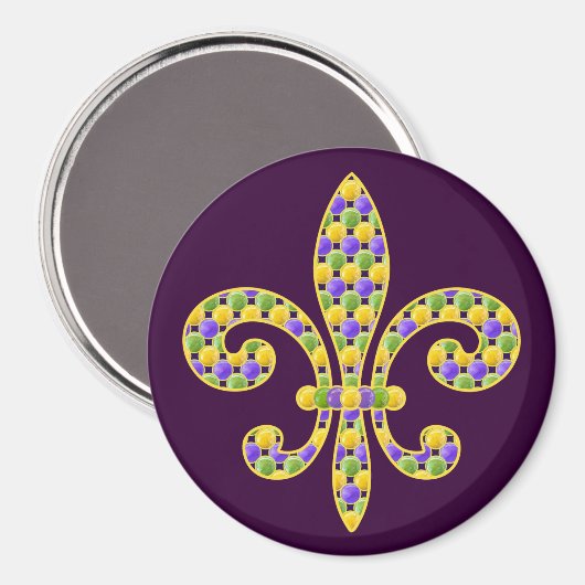 Mardi Gras bead Fleur de lis Magneet (Voorkant / Achterkant)