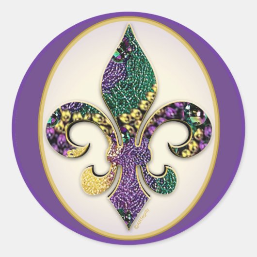 Mardi Gras Bead Fleur de lis Ronde Sticker (Voorkant)