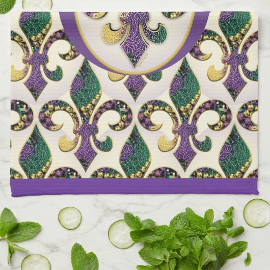 Mardi Gras Bead Fleur de lis Theedoek (Gevouwen)