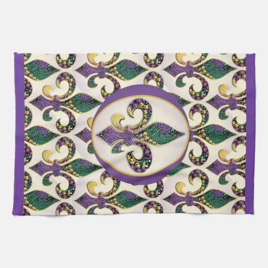Mardi Gras Bead Fleur de lis Theedoek (Horizontaal)