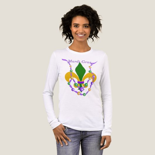 Mardi Gras Bead Necklace and Fleur de Lis Tri-Blend Shirt (Voorkant)