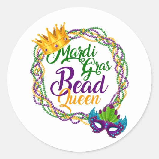 Mardi Gras Bead Queen Fat Dinsdag Ronde Sticker (Voorkant)