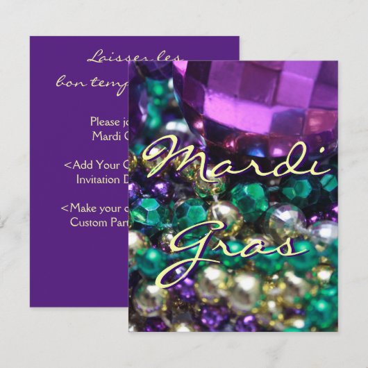 Mardi Gras Bead stuurt Aangepaste uitnodigingskaar Kaart (Voorkant / Achterkant)