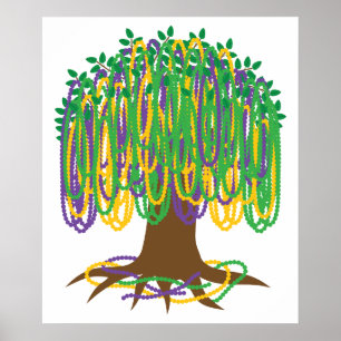 Mardi Gras Bead Tree Carnival Poster