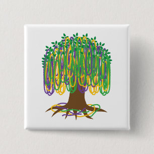 Mardi Gras Bead Tree Carnival Vierkante Button 5,1 Cm
