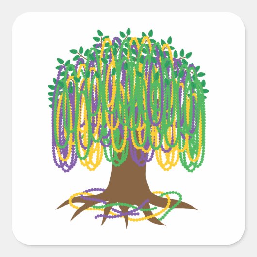 Mardi Gras Bead Tree Carnival Vierkante Sticker (Voorkant)