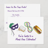 Mardi Gras Beads Beignet Mask Party Invitation Uitnodiging Briefkaart (Voorkant / Achterkant)