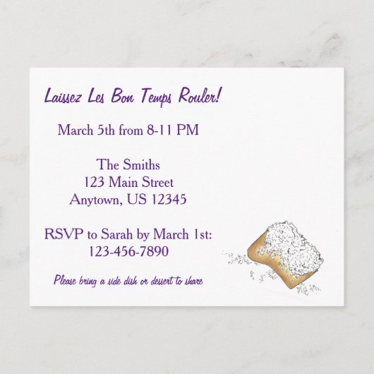 Mardi Gras Beads Beignet Mask Party Invitation Uitnodiging Briefkaart (Achterkant)