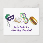 Mardi Gras Beads Beignet Mask Party Invitation Uitnodiging Briefkaart (Voorkant)