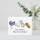 Mardi Gras Beads Beignet Mask Party Invitation Uitnodiging Briefkaart (Staand voorkant)