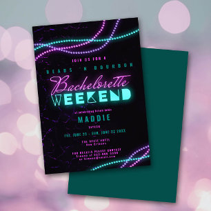 Mardi Gras Beads Bourbon Neon Bachelorette Weekend Kaart