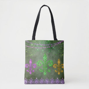 Mardi Gras Beads en Diamond Fleur de Lis Tote Bag