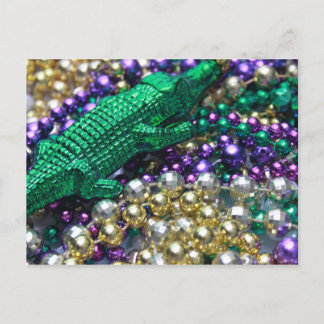 Mardi Gras Beads en Green Gator Briefkaart