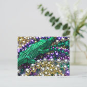 Mardi Gras Beads en Green Gator Briefkaart (Staand voorkant)
