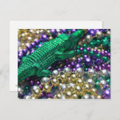 Mardi Gras Beads en Green Gator Briefkaart (Voorkant / Achterkant)