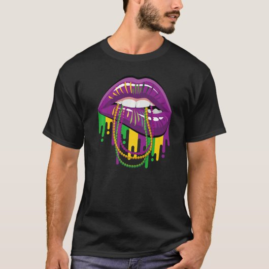 Mardi Gras Beads en Lips Fun Party T-shirt (Voorkant)