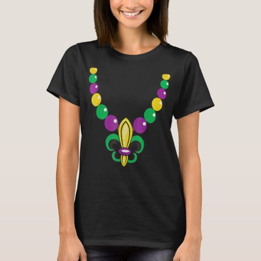 Mardi Gras Beads Fleur De Lis Carnival Mannen Vrou T-shirt (Voorkant)