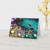 Mardi Gras Beads & Green Feather Mask Card Kaart (Gele Bloem)