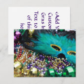 Mardi Gras Beads & Green Feather Mask Invitations Kaart (Voorkant / Achterkant)