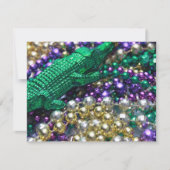 Mardi Gras Beads & Green Gator Invitations Kaart (Voorkant)