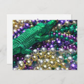 Mardi Gras Beads & Green Gator Invitations Kaart (Voorkant / Achterkant)