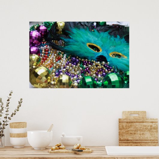 Mardi Gras Beads & Green Mask Poster Art Print (Keuken)