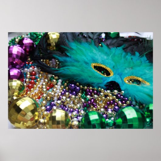 Mardi Gras Beads & Green Mask Poster Art Print (Voorkant)