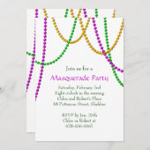 Mardi Gras Beads Invitation (wit) Kaart (Voorkant / Achterkant)