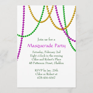 Mardi Gras Beads Invitation (wit) Kaart