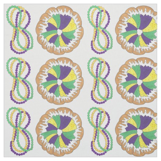 Mardi Gras Beads King Cake New Orleans Carnaval Stof (Swatch)