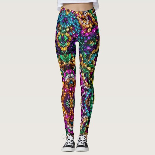 Mardi Gras Beads Leggings voor aangepaste vrouwen (Voorkant)
