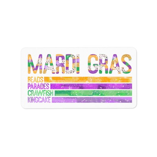 Mardi Gras Beads Parades Crawfish King Cake Etiket (Voorkant)