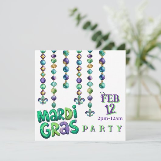 Mardi Gras Beads Party Kaart (Staand voorkant)