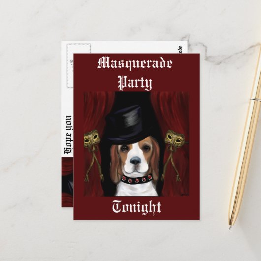 MARDI GRAS BEAGLE BRIEFKAART (Voorkant / Achterkant in situ)