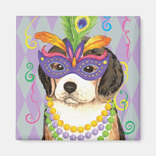 Mardi Gras Beagle Magneet (Voorkant)