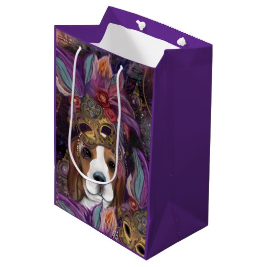 MARDI GRAS BEAGLE MEDIUM CADEAUZAKJE (Voorkant Gekanteld)