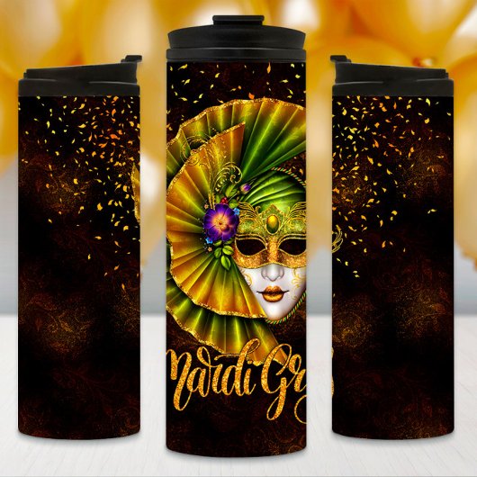 Mardi Gras-beker, Mardi Gras groene masker Thermosbeker